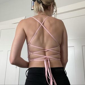 SHEIN pink cross tie crop top